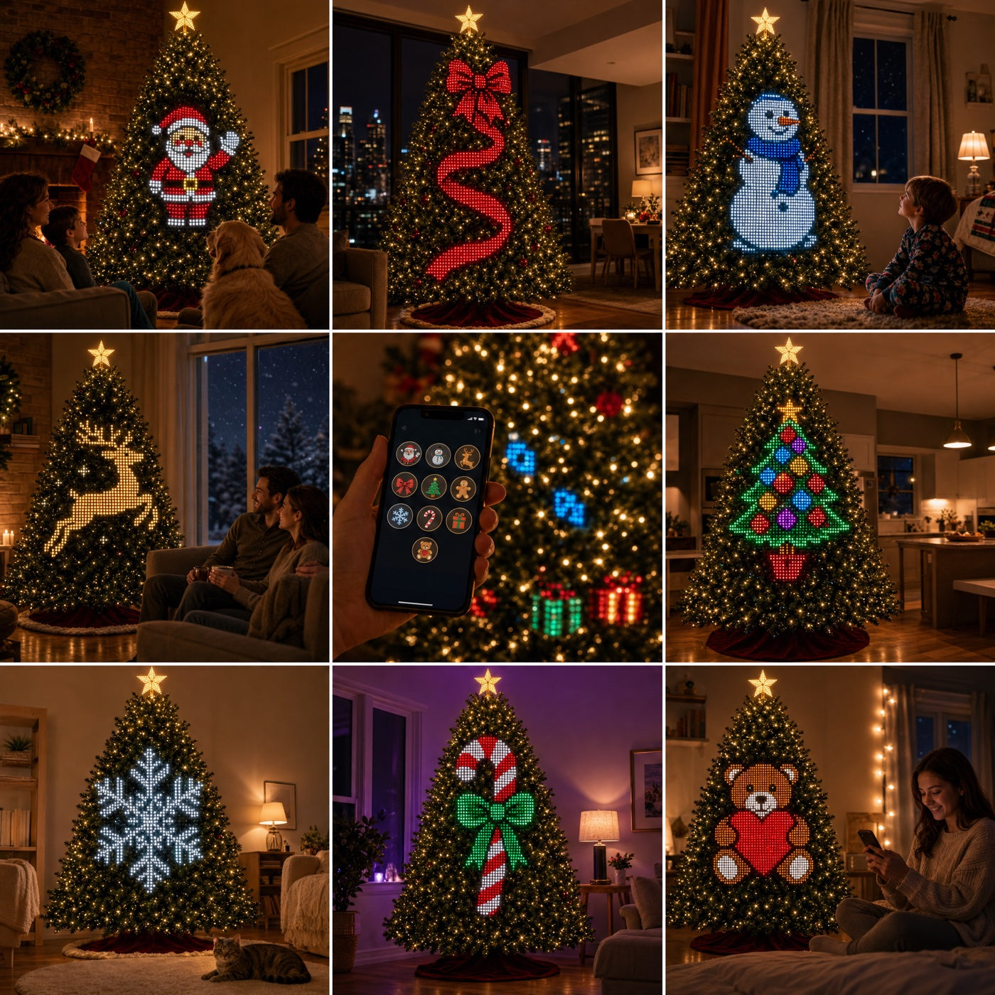 Nine homes with Tree Glow showing different designs